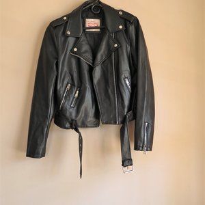 Levi Strauss & Co. Faux Leather Belted Motorcycle Jacket black size M